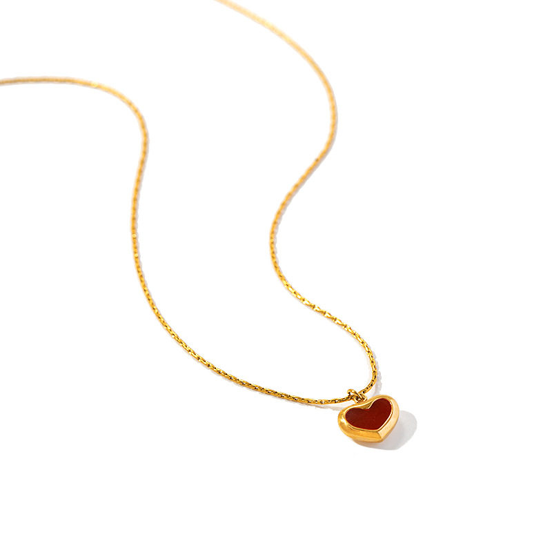INS style 18k gold stainless steel gold plated titanium steel love heart shaped red agate tiger eye cat eye clavicle pendant necklace