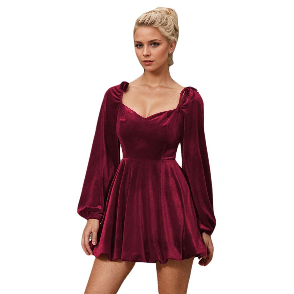 Womens Burgundy High Waisted Dress French Style Spring Summer Party Event Wholesale Available