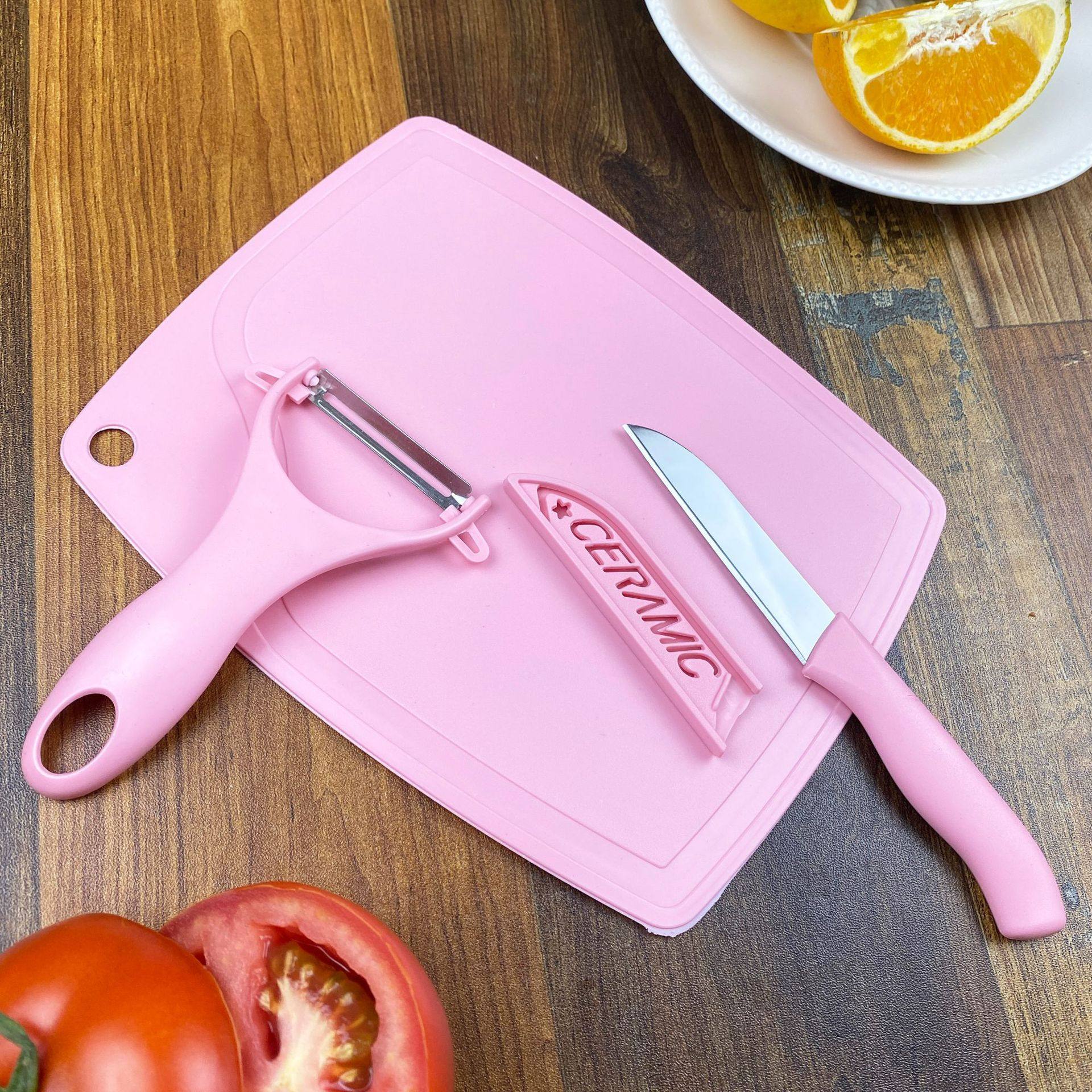 Kitchen Fruit Cutting Board Three-Piece Set Baby Food Supplement Chopping Board Fruit Knife Peeler Thawing Board Food Supplement Processing Set