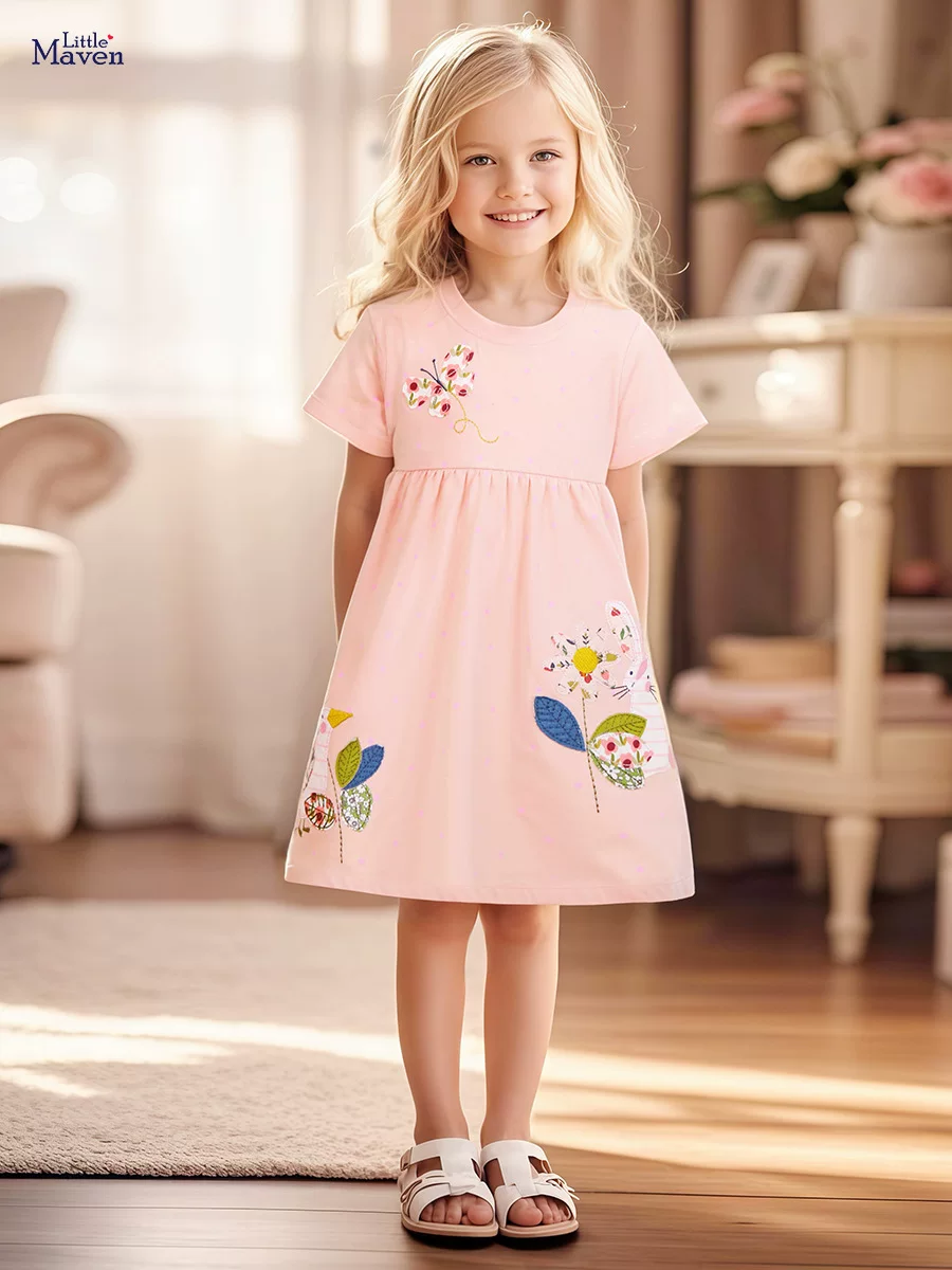 Custom Summer [Style] Cartoon Kids' Dress, Kids' Princess Dress, Short-sleeve Girls' Dress