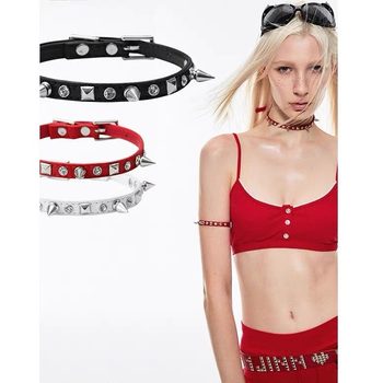 Original Niche Vintage Punk Heavy Industry Leather Choker Collar Rivet Simple Personality Armband & Collar Necklace
