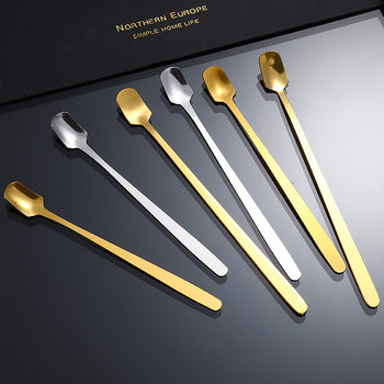 Stainless Steel Spoon Titanium Square Head Spoon Long Handle Coffee Spoon Honey Mixing Spoon Warm Cup Gift Spoon Mug Spoon