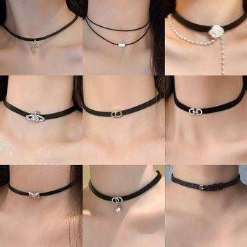 Pure Lust Black Leather Rope Choker Sexy Necklace Women's Niche Elegant Neck Accessories Clavicle Chain Necklace
