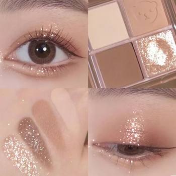 Net red four-color eye shadow nude makeup daily earth color glitter pearl makeup wholesale