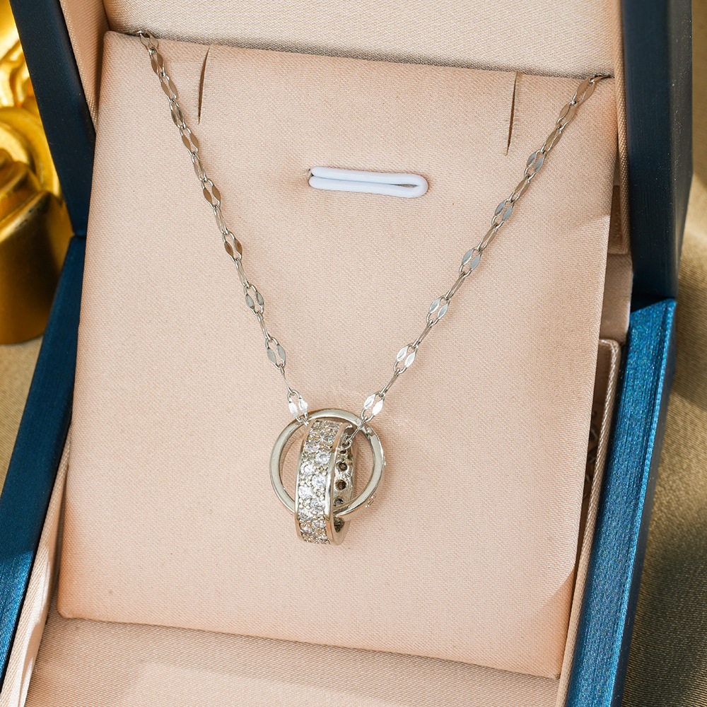 198 ダブルリングネックレス-シルバー