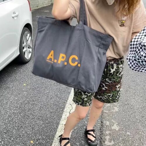韩女百搭包包日韩APC大容量加厚帆布包肩手提ins托特夏新度假通勤 - 图1