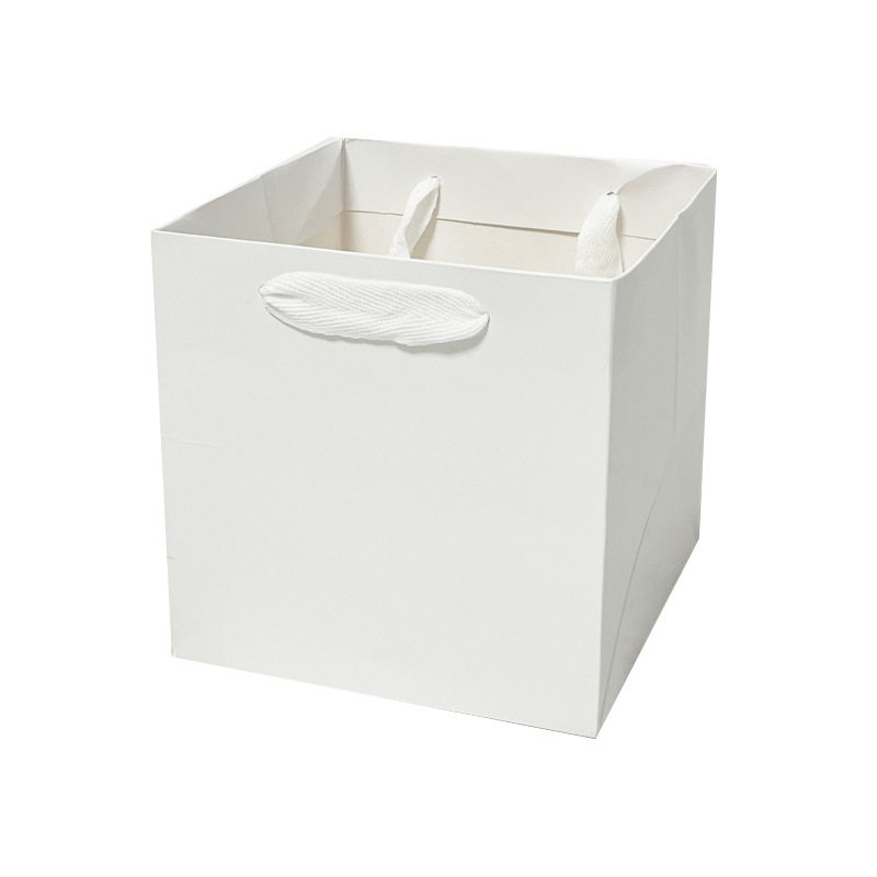 Wide bottom paper bag thickened white cardboard square bottom packaging bag Kraft paper gift bag flower cake waterproof handbag