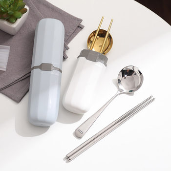 Stainless steel spoon chopsticks two-piece set 304 student outdoor travel portable Internet celebrity Golden tableware gift suit