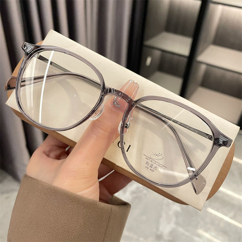 Miki ultra-light round frame glasses frame women's adjustable square round face anti-blue light plain milk tea color eyes 01247