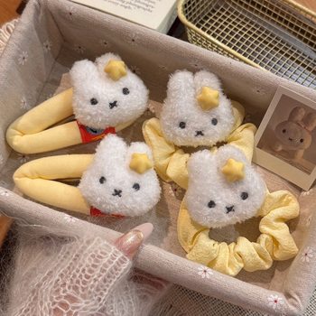 Creamy Yellow Star Miffy Rabbit Hair Tie Girly Scrunchie Campus Style High Elasticity Hair Rope Ponytail Bun