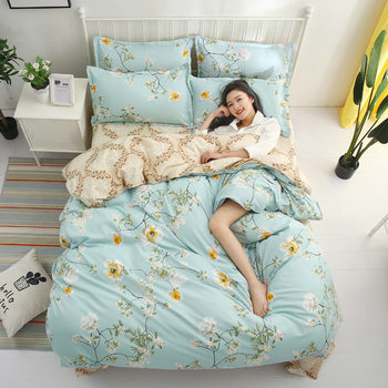 New Aloe Vera Cotton Four-piece Set Small Fresh Printing Skin-friendly Comfortable Four Seasons Available Wholesale Gift Dormitory Four-piece Set