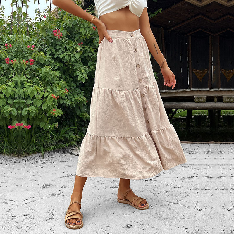 Casual Midi Skirt for Women Solid Color Comfortable Fit Versatile Style Perfect for Autumn Wear Wholesale Available