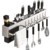 Stainless Steel Kitchen Knife Holder Storage Rack, Wall-Mounted, No-Drill, Multifunctional Chopstick Holder and Integrated Knife Storage Rack for Home Use