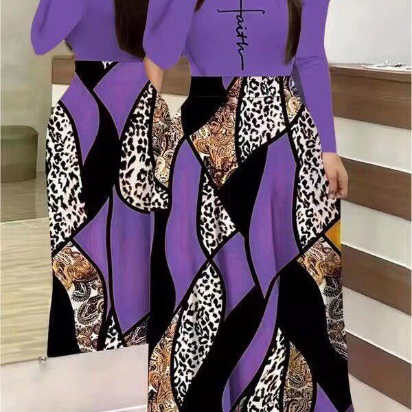 Casual Long Sleeve Maxi Dress 200g Fabric Floral Print Round Neck Perfect for Everyday Wear Wholesale Available