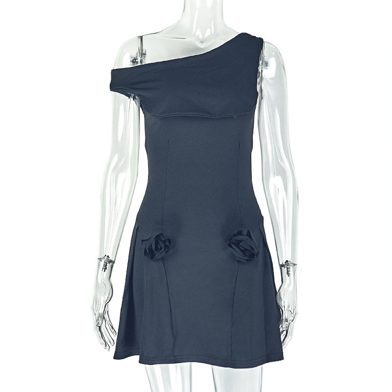 A Line Dress Waist Defining Pleated Asymmetrical Neckline Fashionable Casual Wear Wholesale Available