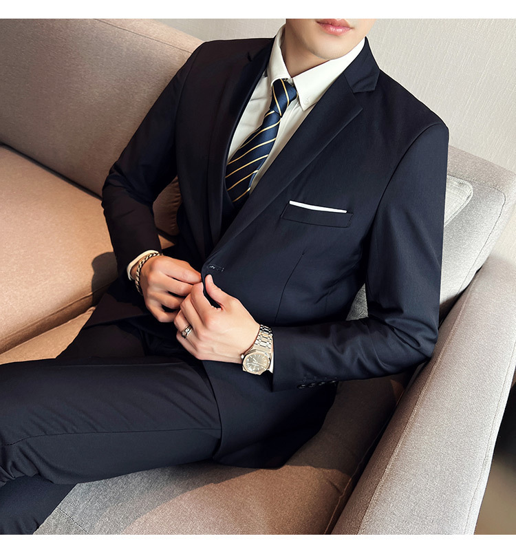 Bộ vest nam ôm dáng ba món phong cách công sở và dự tiệc cưới — Màu xám (áo một nút + áo vest + quần), Màu xanh navy (áo một nút + vest + quần), Màu xám (áo một nút + quần), Màu xám (áo đơn một nút)