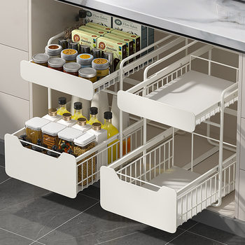 Kitchen Sink Storage Rack Multifunctional Storage Rack Seasoning Rack Pot Cabinet Drawable Basket Drawable Layered Shelf