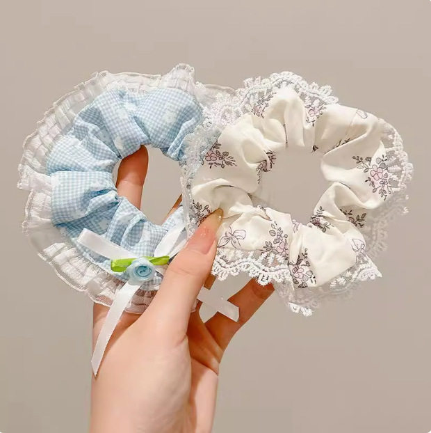 Fresh and Simple Lace Bow Floral Hair Tie 2025 New Elastic Hair Accessory Bun Hair Rope Hair Ornament