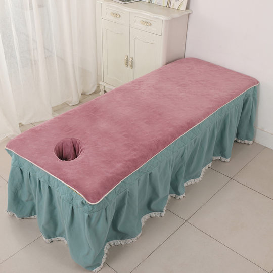 Beauty salon Hemming bed big towel massage bath towel bed sheet cover towel thickened absorbent gray green 80190 with hole