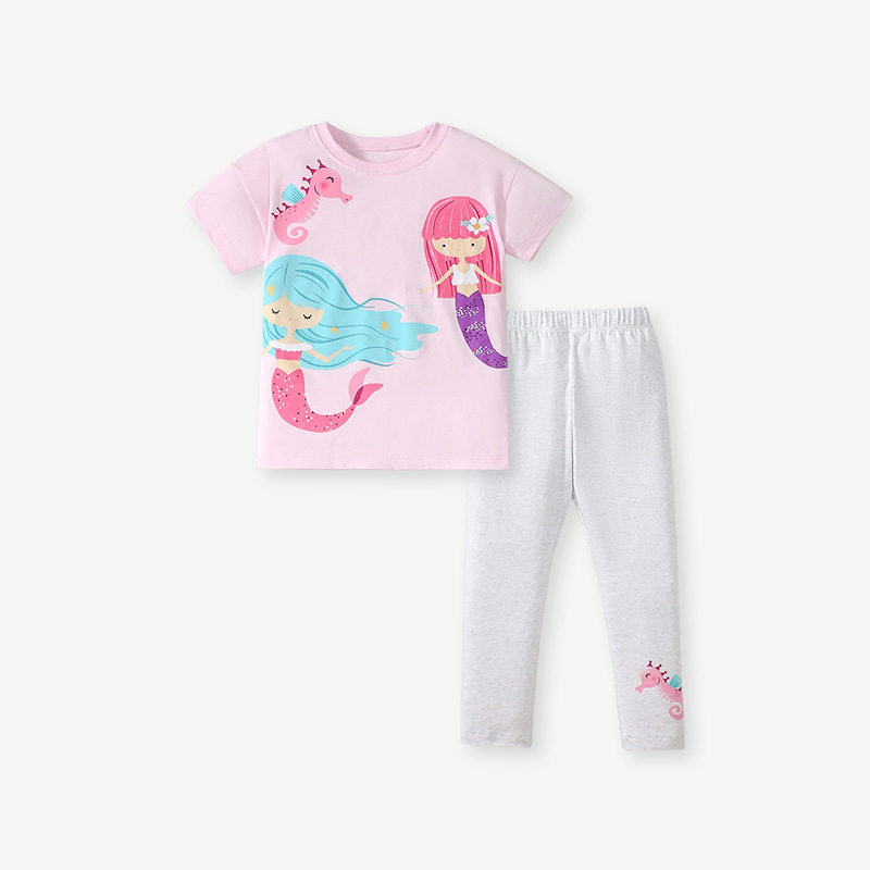 Source Kids' Clothing Factory, Year Summer New Kids' Short-sleeve Set, Cute Girls' 2-piece Outfit