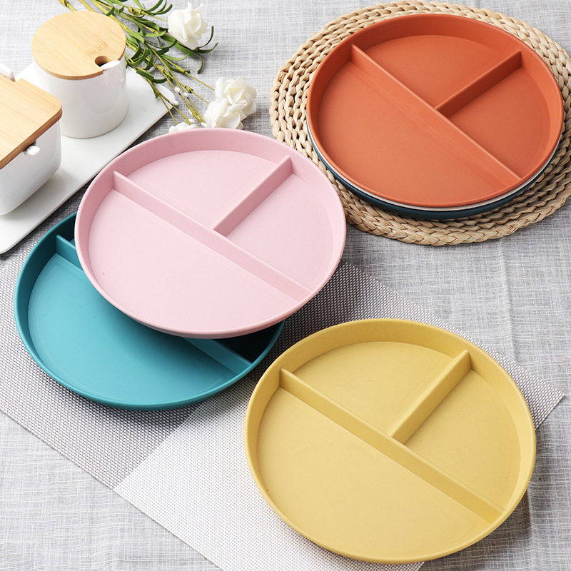 Wheat straw grid plate suit quantitative three grid plate round high color value fat reduction plate plastic plate wholesale
