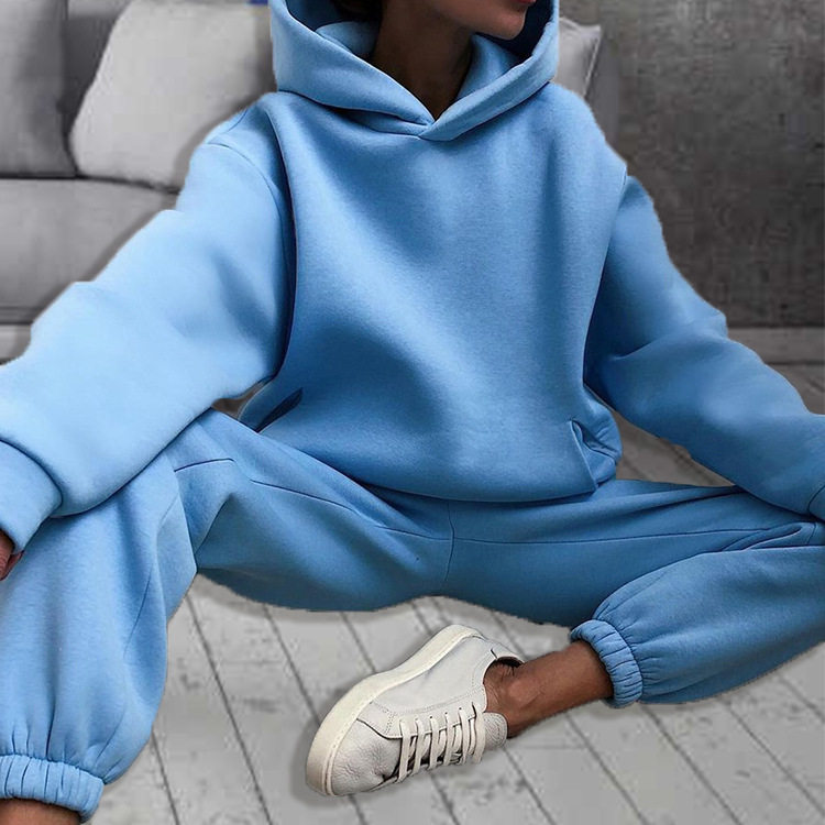 Hooded Sweatshirt and Pants Set for Women Solid Color Casual Outfit Spring Fashion