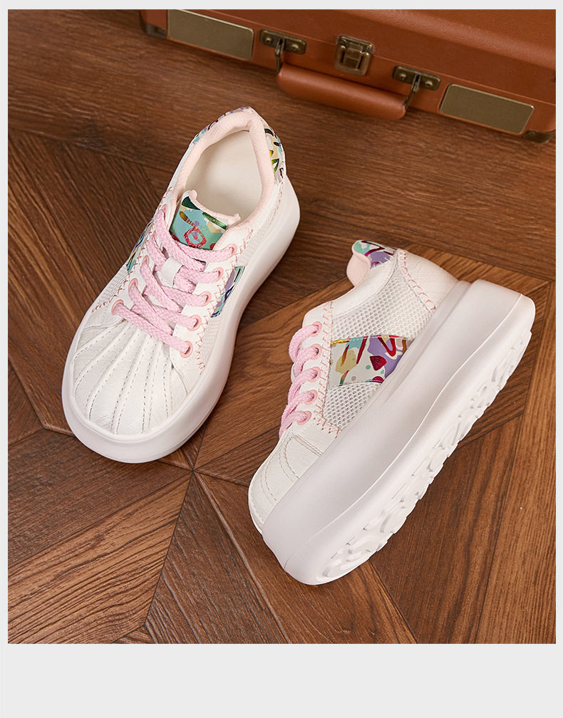 Giày sneaker nữ chạy bộ mesh thoáng đế dày trắng — Bột trắng, Hộp trắng vàng chi tiết 19
