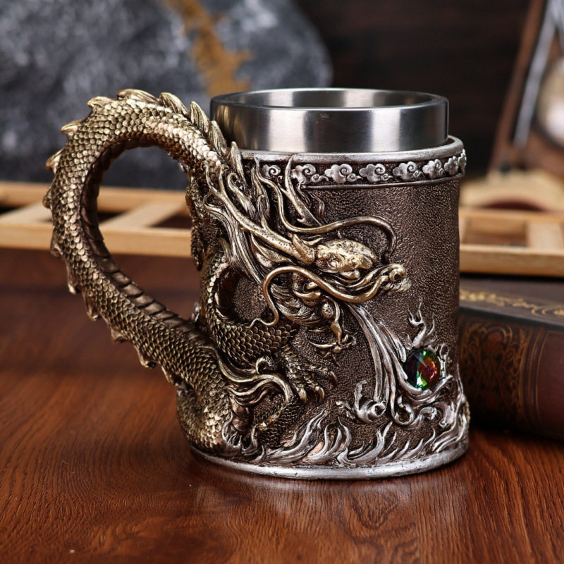 Gods Oriental Golden Dragon Cup Creative Wine Glass Dragon Sculpture Holy Grail Coffee Cup Vintage Decorations Mug