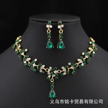 Cross-border Fashion High-end European and American Hot-selling Crystal Earrings Wedding Necklace Bridal Jewelry Dress Matching Two-piece Set