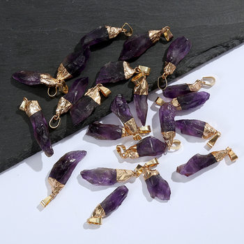 Cross-Border Hot-Selling Amethyst Pendant Natural Stone Irregular Electroplated Raw Stone Pendant DIY Jewelry Accessories Wholesale