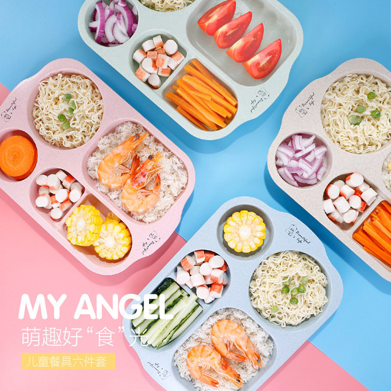 Wheat Straw Divided Plate Canteen Restaurant Student Cartoon Children's Dinner Plate Large Capacity Thickened Anti-Fall Eating Plate