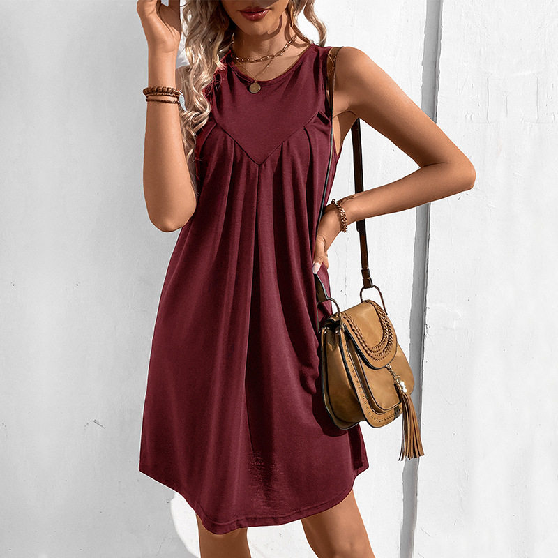 Summer A Line Dress Wrinkled Fabric Casual Style Solid Color Perfect for Everyday Wear Wholesale Available