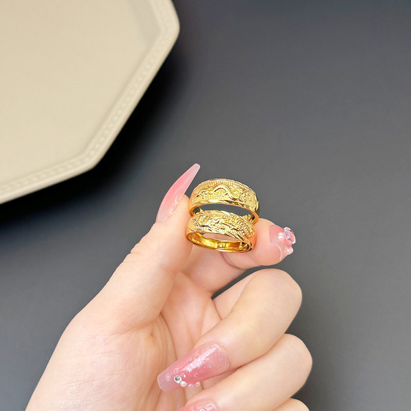 越南沙金戒指情侣男女士久不掉色开口光面铜合金素圈仿黄金戒指环