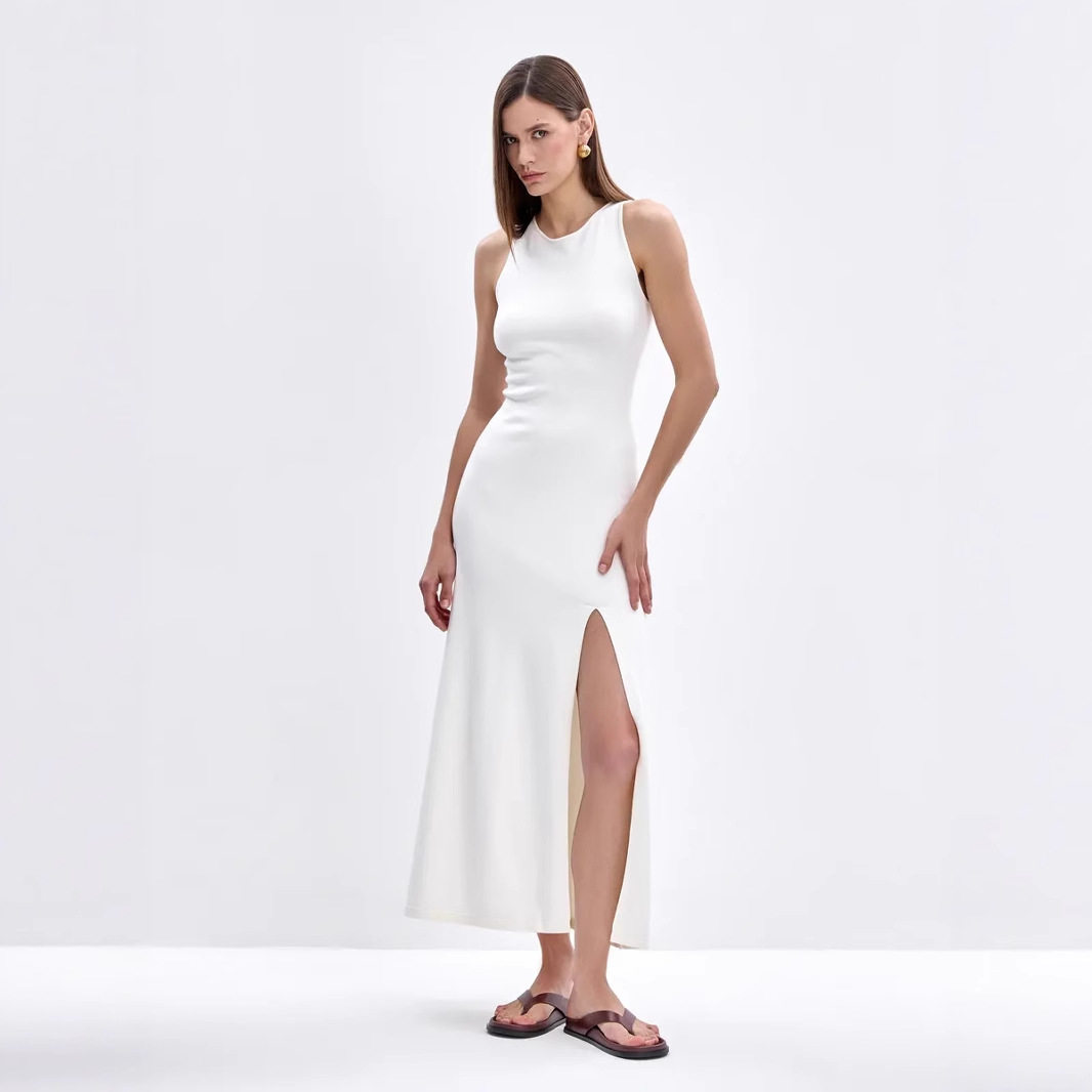 Long Knit Sweater Dress Elegant Versatile Bodycon Split Hem Autumn Winter Fashion Wholesale Available
