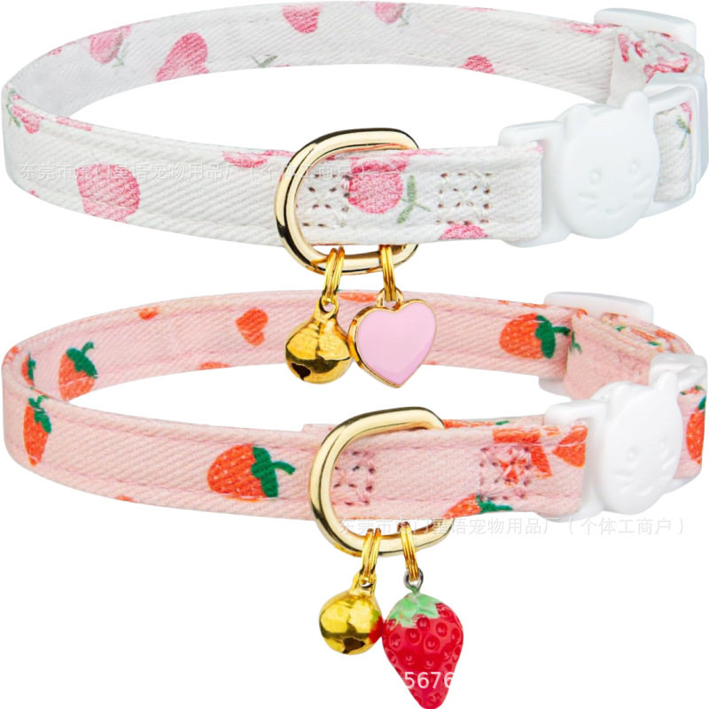Amazon's Hottest Cat Collar with Love Strawberry Pattern, Noble and Elegant Pet Collar, Adjustable Size Cat Collar