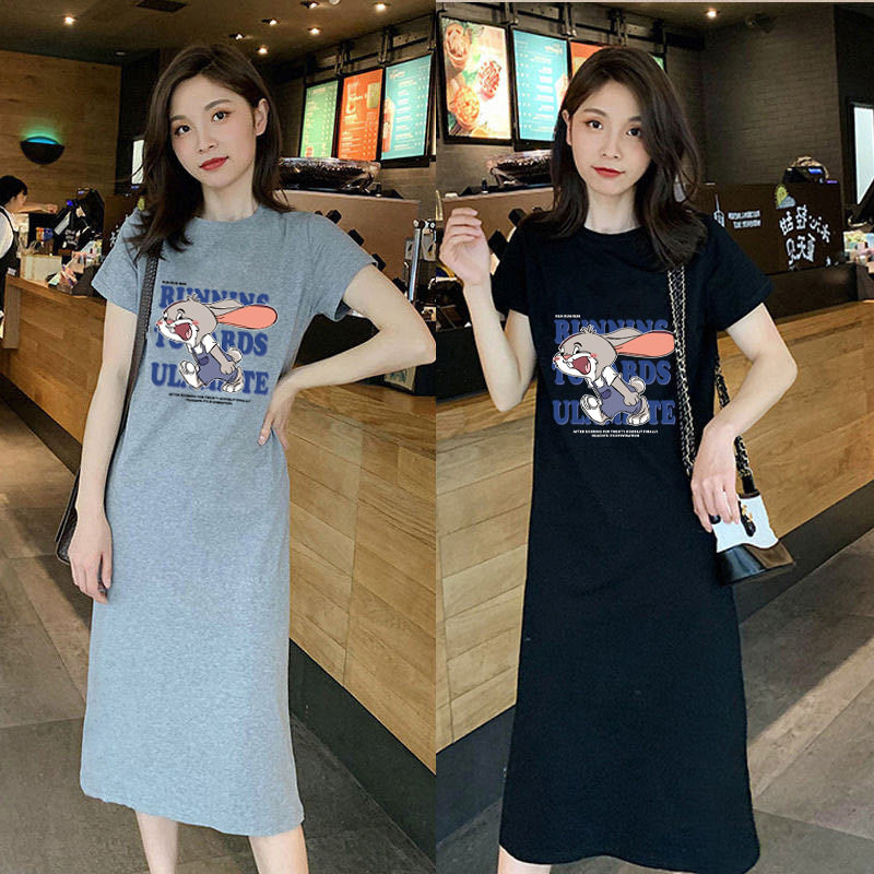 Nightgown Women's Summer Thin Short-sleeved Pajamas Mid-length Pregnant Women's Loose plus size chubby girl Home Clothes Summer Cute Pajamas