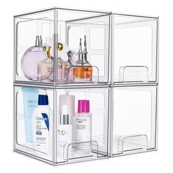 Cross-Border Popular High-Type Hollow Desktop Storage Box Drawer-Type Stackable Transparent Plastic Cosmetics Storage Box