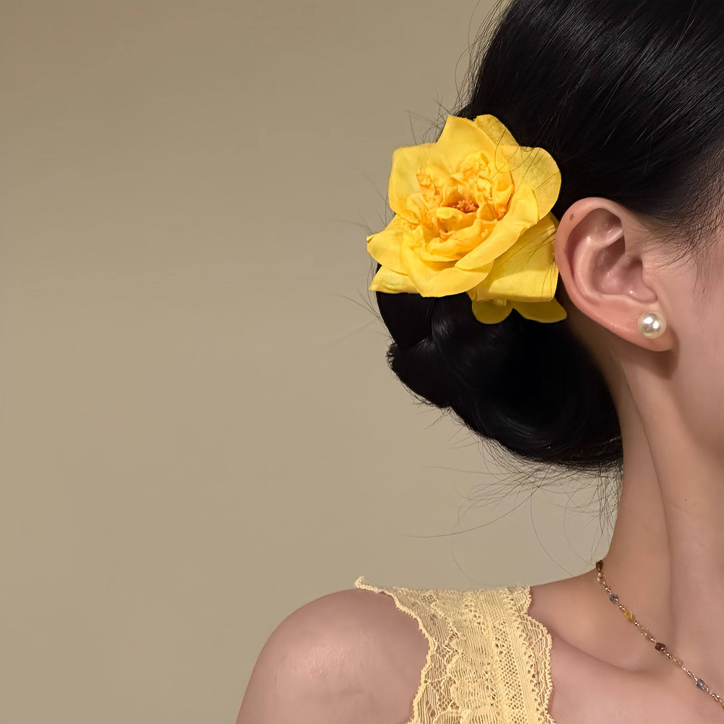 2026新款明媚黄色月季水仙花朵发夹海岛度假风侧边夹子发卡鸭嘴夹