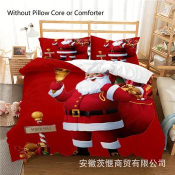 Zhichao 3D cross-border three-piece set European and American size Christmas quilt cover Christmas bedding Amazon foreign trade Home Textile