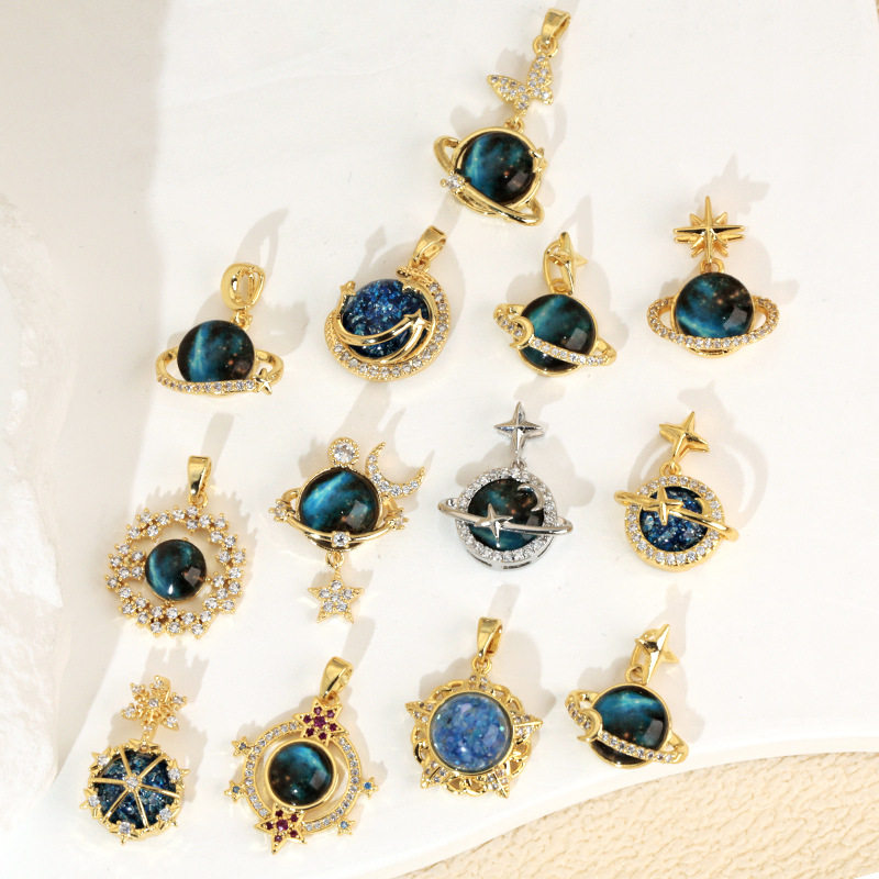 Copper Micro-inlaid Fantasy Planet Star Sun Moon Necklace Pendant All-match Light Luxury Clavicle Chain Single Pendant Accessories