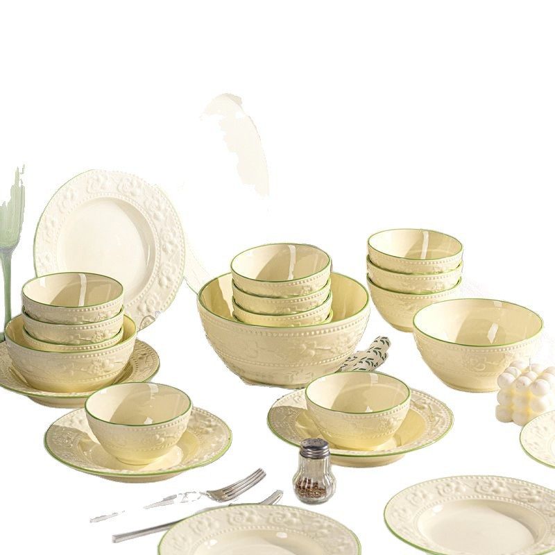French-Style Embossed Tableware Set for Home Use, New High-End Bowls and Chopsticks for Moving into a New Home