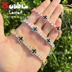 European and American Cross-Border Black Cross Tennis Bracelet Copper Inlaid Zircon Hip-Hop Stylish Fashion Hip-Hop Bracelet for Men and Women