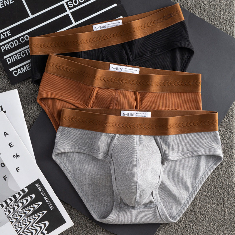 Men's Underwear, Breathable U-Convex Large Bag for All Seasons, Youth Threaded Briefs, Cotton, Personalized, Versatile Short Style