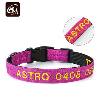 Cross-border e-commerce pet supplies shiny reflective nylon collar dog name dog tag anti-lost embroidered pet collar