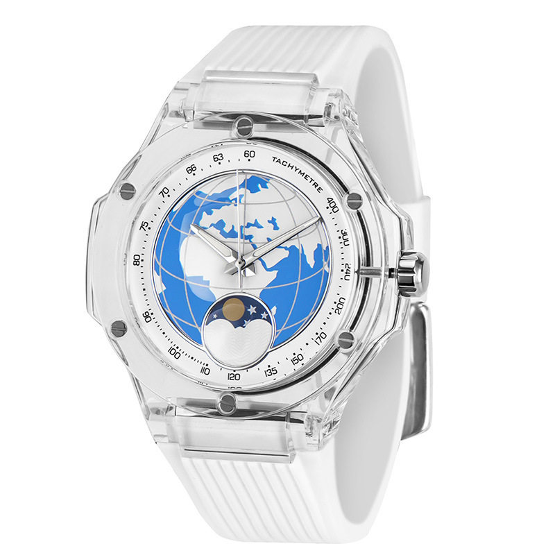 2026 New Model Student Quartz Watch Trendy Fashion Creative Globe Dial with Luminous Hands Sports Silicone Watch