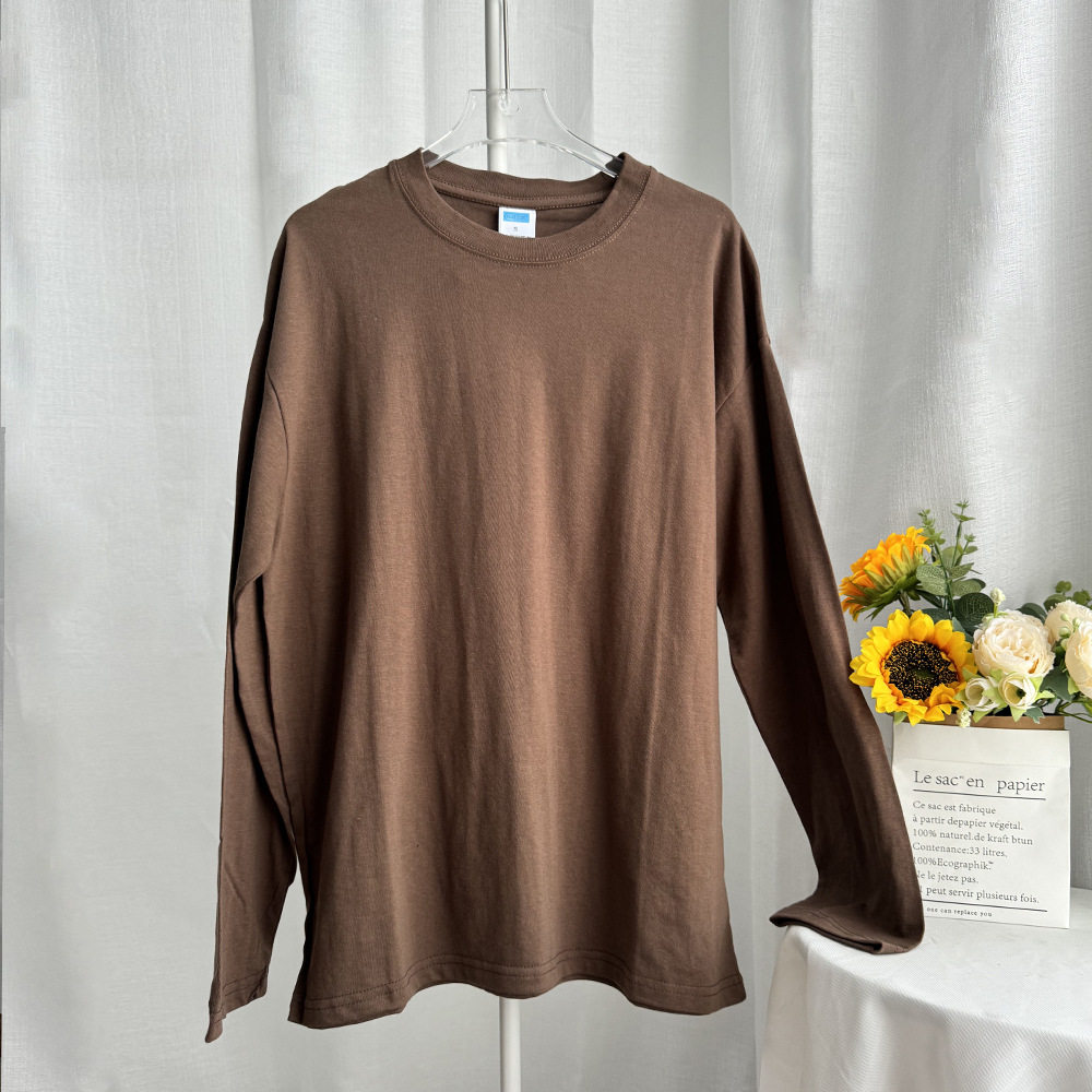 Womens Loose Fit Long Sleeve T Shirt Solid Color Round Neck 100 Cotton Spring Casual Wear Wholesale Available