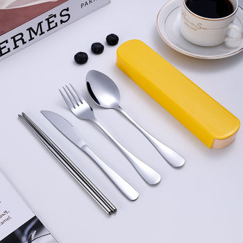 Tableware Set Stainless Steel Knife and Fork Spoon Portable Tableware Three-piece Set Outdoor Gift Box One-piece Set Tableware Four-piece Set