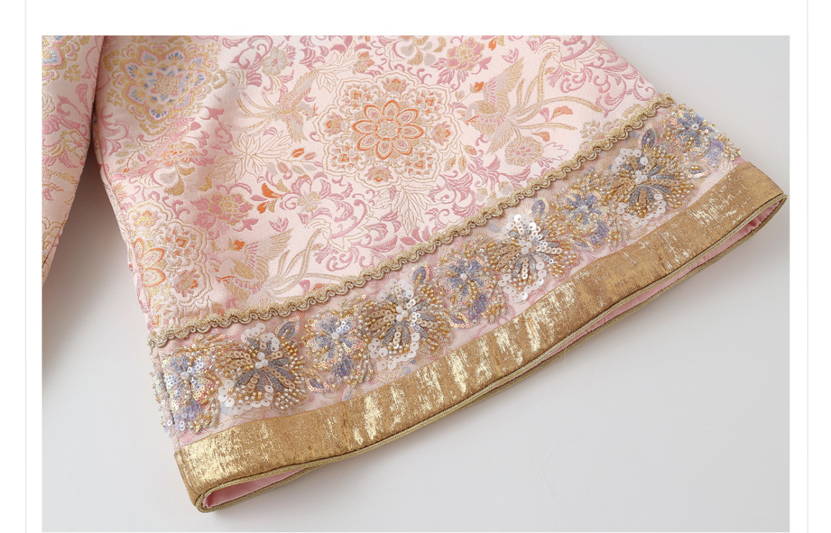 Bộ áo khoác và chân váy nữ dài tay thêu đính cườm họa tiết hoa — Váy Jacquard (giao hàng trong 7 ngày), Váy Jacquard (giao hàng trong ngày), Áo khoác Jacquard (giao hàng trong 7 ngày), Áo khoác Jacquard (giao hàng trong ngày)