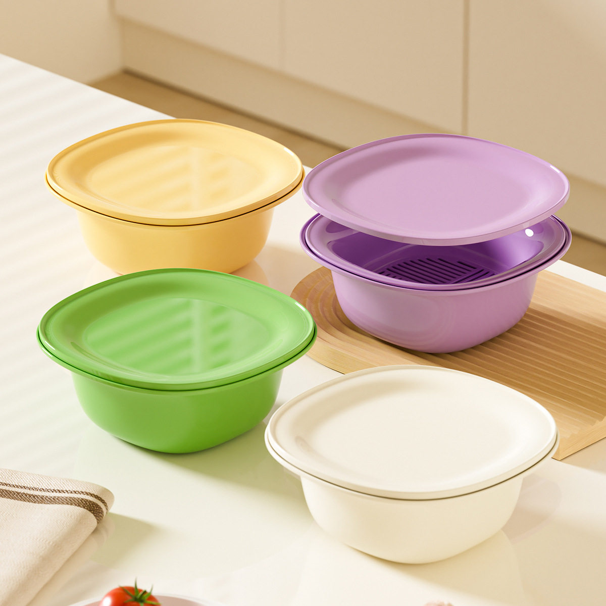 Household Draining Basket Set, Multi-Layer Microwaveable Rice Washing Basket, Water Filter for Living Room and Kitchen, Fruit and Vegetable Washing Basin