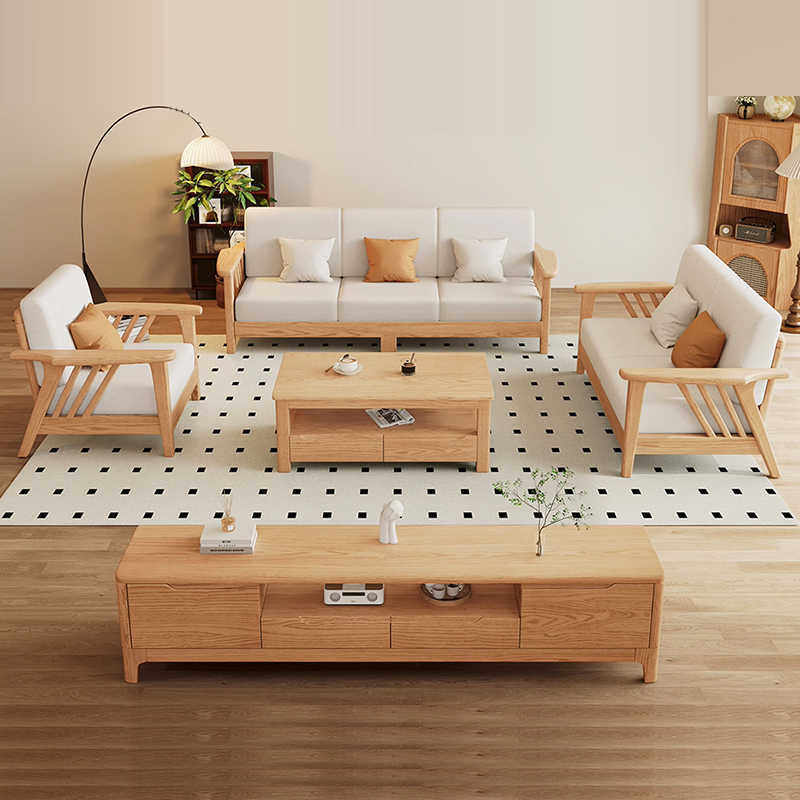 北欧原木风白蜡木沙发客厅大小户型家用小户型多功能现代简约沙发